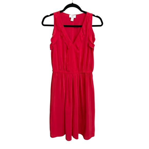 Ann Taylor LOFT Dresses & Skirts - Ann Taylor Loft Silk Blouson Dress Sz 6P Red Sleeveless Ruffled Summer Feminine